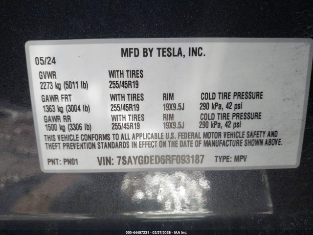2024 TESLA MODEL Y 7SAYGDED6RF093187 Photo 8