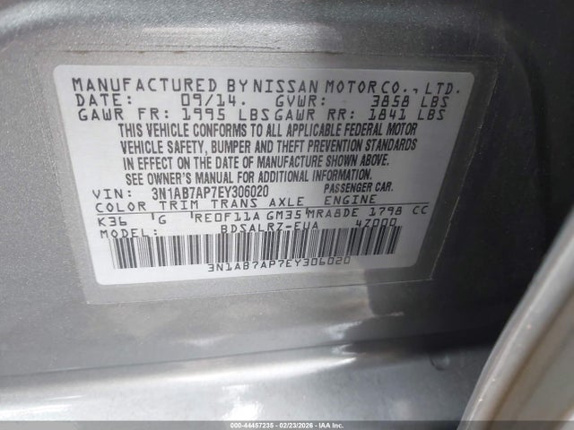 3N1AB7AP7EY306020 Nissan SENTRA SR