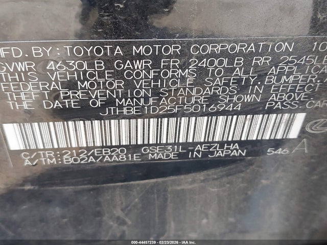 Aukcja sprzedaży 2015 Lexus Is 350, vin: JTHBE1D25F5016944, numer aukcji: 44457239