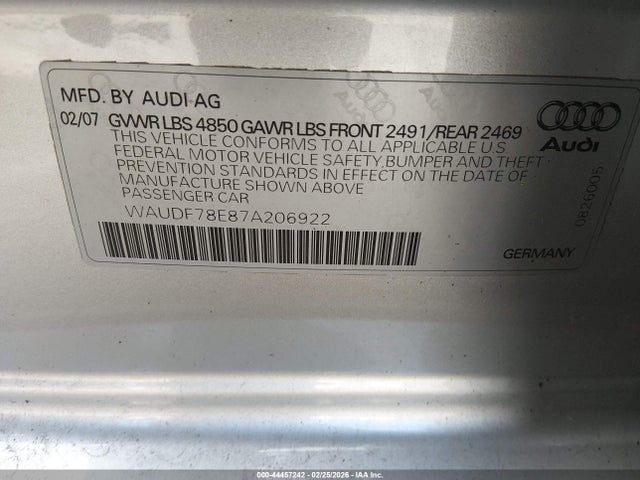 2007 AUDI A4 WAUDF78E87A206922 Photo 8