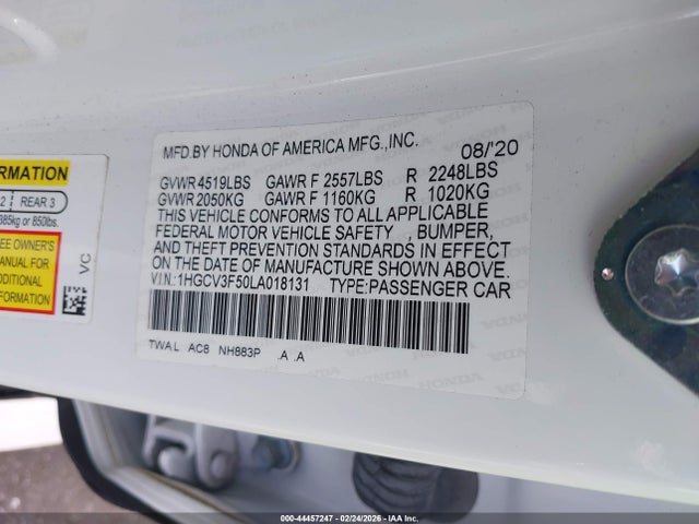 1HGCV3F50LA018131 Honda Accord Hybrid Ex-l