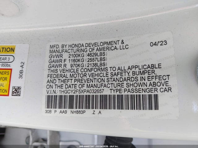 1HGCY2F5XPA032657 Honda Accord Hybrid Sport