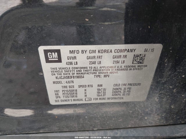 44457258 :رقم المزاد ، KL4CJASB3FB196554 vin ، 2015 Buick Encore مزاد بيع