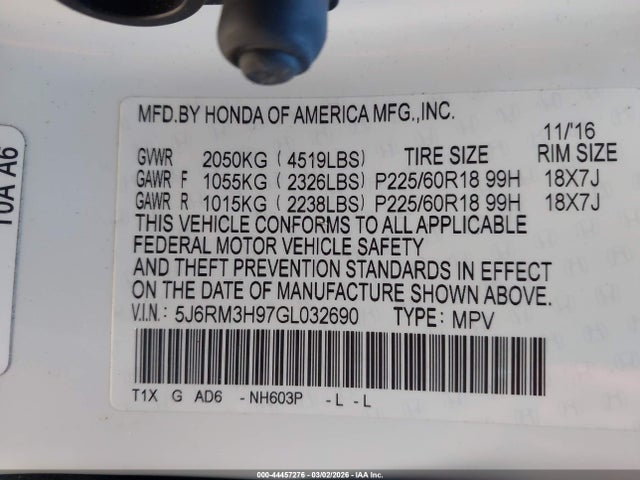 Honda Cr-v Touring 2016 5J6RM3H97GL032690 Image 9