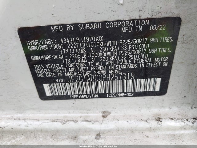 Продаж на аукціоні авто 2023 Subaru Crosstrek, vin: JF2GTABC0PH257319, номер лоту: 44457280