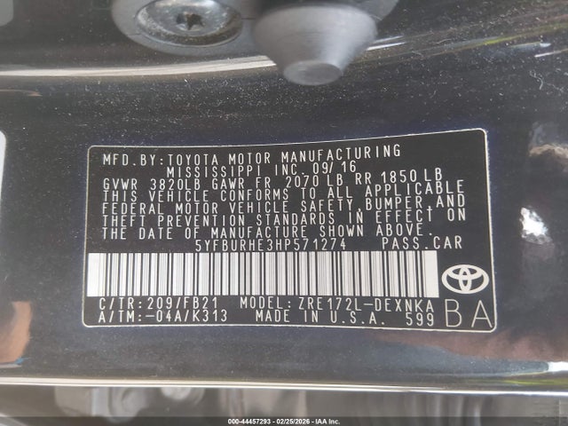 5YFBURHE3HP571274 Toyota COROLLA LE