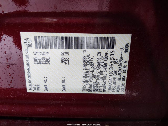1N4AA6AP1JC365535 Nissan Maxima 3.5 S