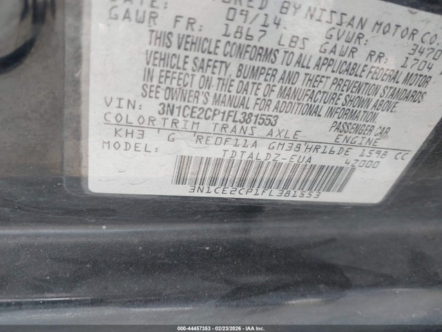 Nissan Versa Note S (sr)/s Plus/sl/sr/sv 2015 3N1CE2CP1FL381553 Image 9