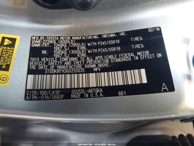 Toyota Highlander Limited V6 2016 5TDDKRFH3GS255035 Image 9