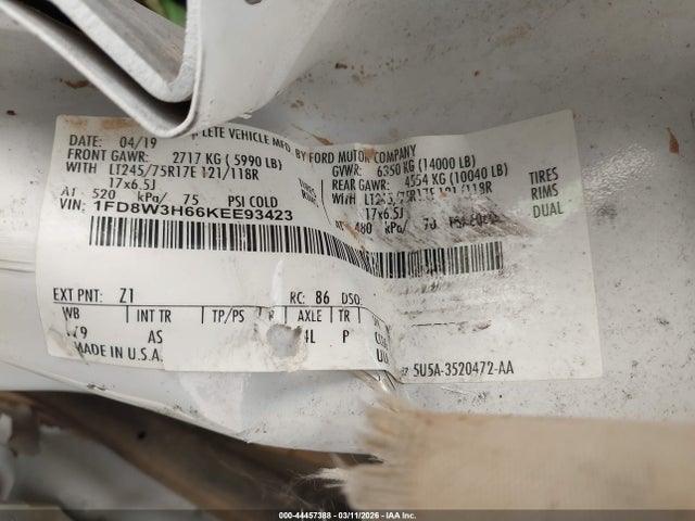 1FD8W3H66KEE93423 Ford F-350 Chassis Xl