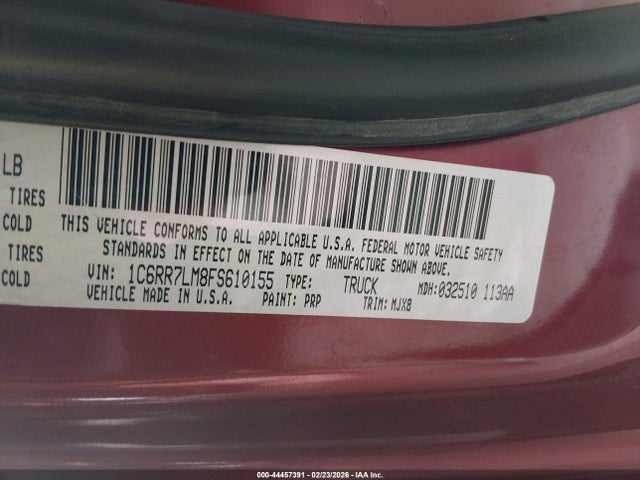 44457391 :رقم المزاد ، 1C6RR7LM8FS610155 vin ، 2015 Ram 1500 Big Horn مزاد بيع