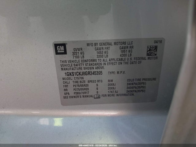 Продаж на аукціоні авто 2016 Gmc Yukon Denali, vin: 1GKS1CKJ8GR345395, номер лоту: 44457419