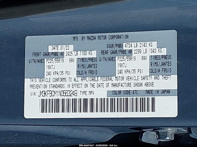 Продаж на аукціоні авто 2022 Mazda Cx-5 2.5 S Carbon Edition, vin: JM3KFBCM1N0563249, номер лоту: 44457447