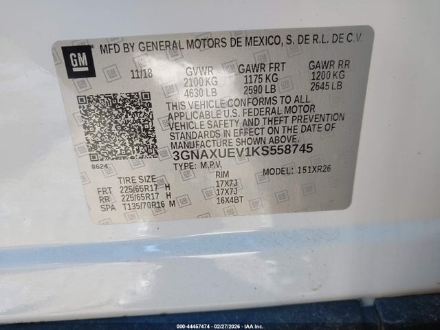 3GNAXUEV1KS558745 Chevrolet EQUINOX LT