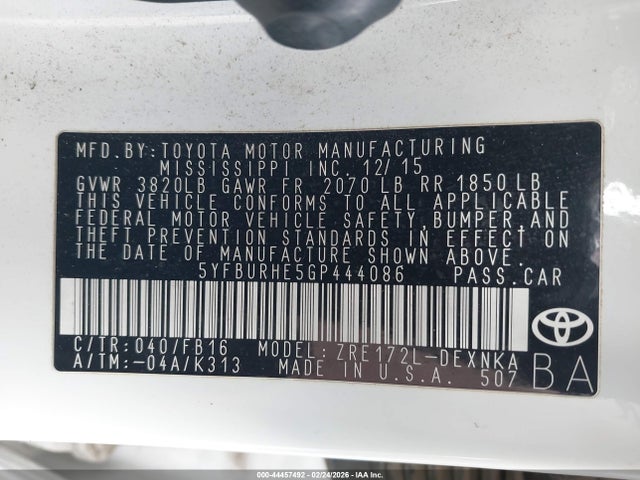 5YFBURHE5GP444086 Toyota Corolla Le Plus