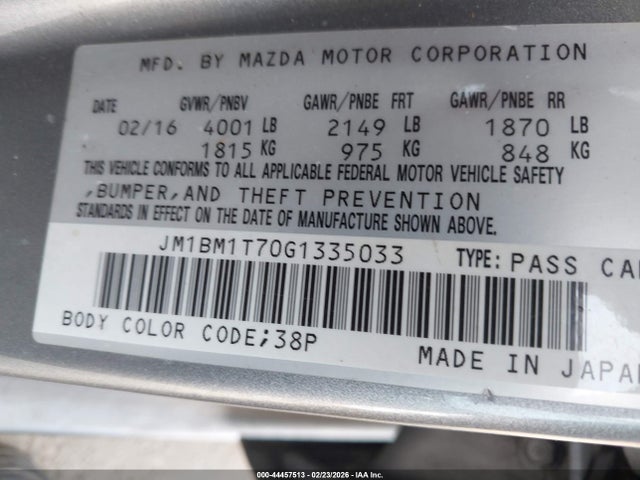 JM1BM1T70G1335033 Mazda Mazda3 I Sport