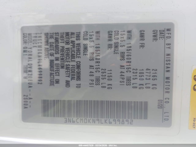 3N6CM0KN9LK699892 Nissan Nv200 Cargo S Xtronic Cvt