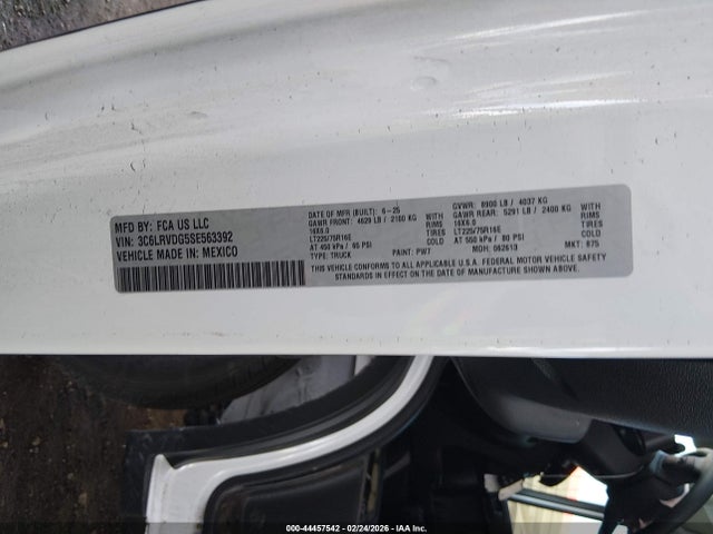 Aukcja sprzedaży 2025 Ram Promaster 2500 Tradesman High Roof 159 Wb W/pass Seat, vin: 3C6LRVDG5SE563392, numer aukcji: 44457542