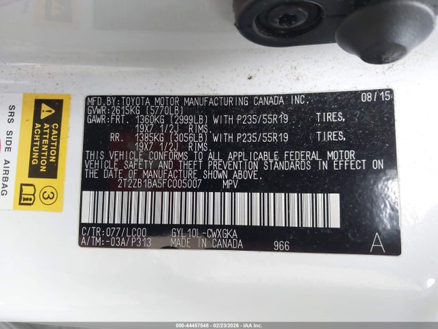 2015 Lexus Rx 450h მანქანა იყიდება აუქციონზე, vin: 2T2ZB1BA5FC005007, აუქციონის ნომერი: 44457548
