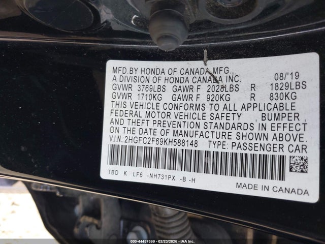 Honda Civic Lx 2019 2HGFC2F69KH588148 Image 9