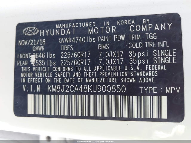 KM8J2CA48KU900850 Hyundai TUCSON SE