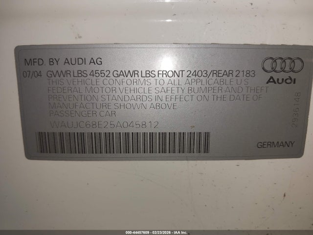 2005 AUDI A4 WAUJC68E25A045812 Photo 8