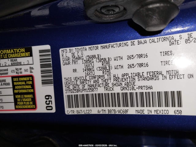 Aukcja sprzedaży 2023 Toyota Tacoma Trd Off Road, vin: 3TMDZ5BN1PM155077, numer aukcji: 44457638