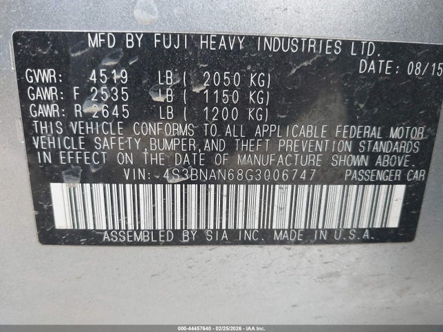 44457640 :رقم المزاد ، 4S3BNAN68G3006747 vin ، 2016 Subaru Legacy 2.5i Limited مزاد بيع