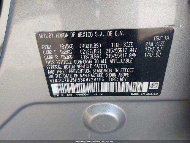 3CZRU5H53KM728155 Honda HR-V EX
