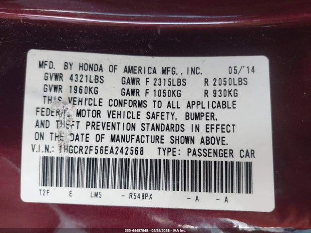 Honda Accord Sport 2014 1HGCR2F56EA242568 Image 9