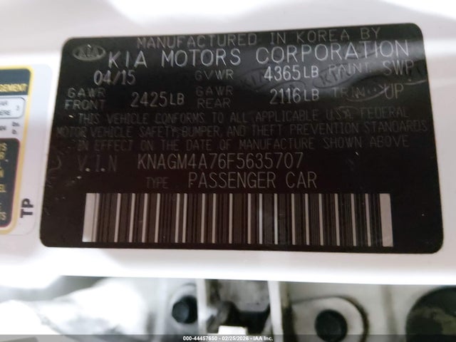 Продаж на аукціоні авто 2015 Kia Optima Lx, vin: KNAGM4A76F5635707, номер лоту: 44457650