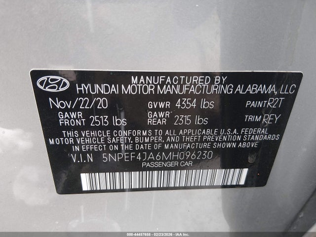 44457658 :رقم المزاد ، 5NPEF4JA6MH096230 vin ، 2021 Hyundai Sonata Sel مزاد بيع
