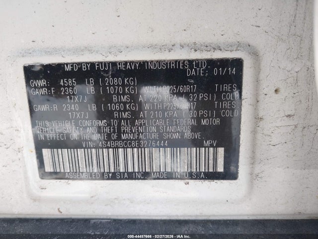Subaru Outback 2.5i Premium 2014 4S4BRBCC8E3276444 Image 9