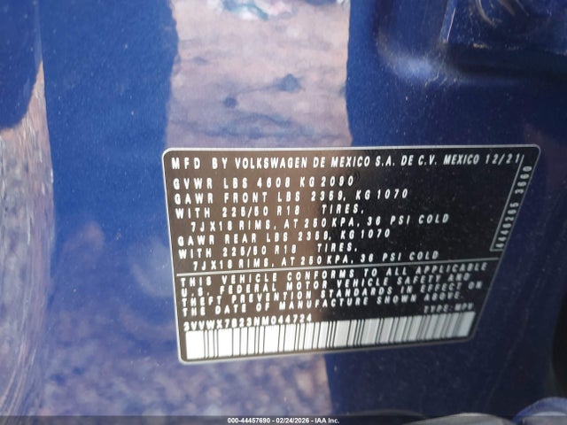 Aukcja sprzedaży 2022 Volkswagen Taos 1.5t Se, vin: 3VVWX7B23NM044724, numer aukcji: 44457690