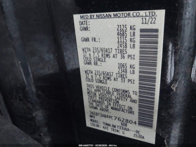 Aukcja sprzedaży 2023 Nissan Rogue S Intelligent Awd, vin: 5N1BT3AB4PC762804, numer aukcji: 44457701