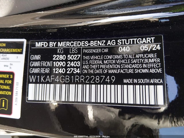 W1KAF4GB1RR228749 Mercedes-Benz C 300