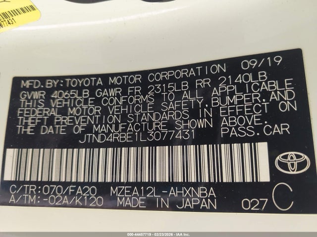 JTND4RBE1L3077431 Toyota COROLLA SE
