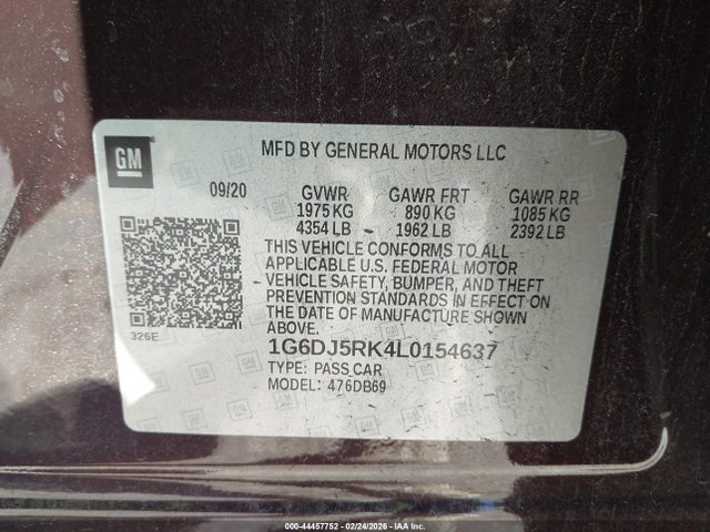 Продаж на аукціоні авто 2020 Cadillac Ct4 Luxury, vin: 1G6DJ5RK4L0154637, номер лоту: 44457752