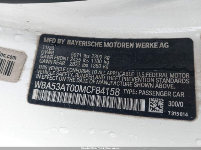 Продажа на аукционе авто 2021 Bmw M440i, vin: WBA53AT00MCF84158, номер лота: 44457759