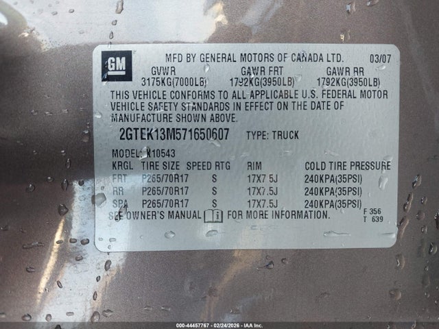 Продажа на аукционе авто 2007 Gmc Sierra 1500 Sle1, vin: 2GTEK13M571650607, номер лота: 44457767