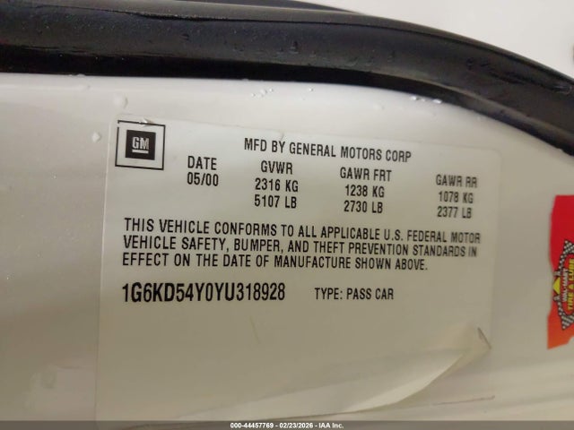 2000 CADILLAC DEVILLE 1G6KD54Y0YU318928 Photo 8