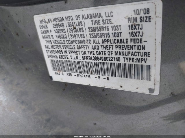 2009 HONDA ODYSSEY 5FNRL38649B022140 Photo 8