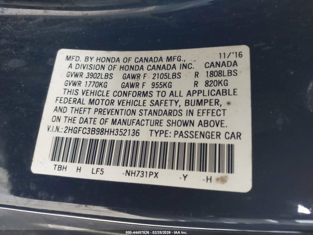 Honda Civic Touring 2017 2HGFC3B98HH352136 Image 9