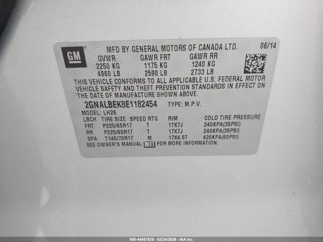 2GNALBEK8E1182454 Chevrolet EQUINOX 1LT