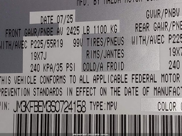 44457837 :رقم المزاد ، JM3KFBEM3S0724158 vin ، 2025 Mazda Cx-5 2.5 S Premium Plus مزاد بيع