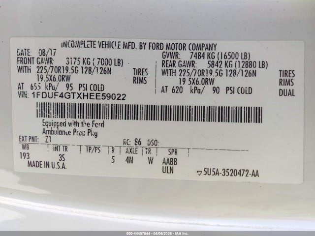 1FDUF4GTXHEE59022 Ford F450