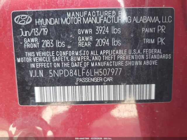 5NPD84LF6LH507977 Hyundai ELANTRA SEL