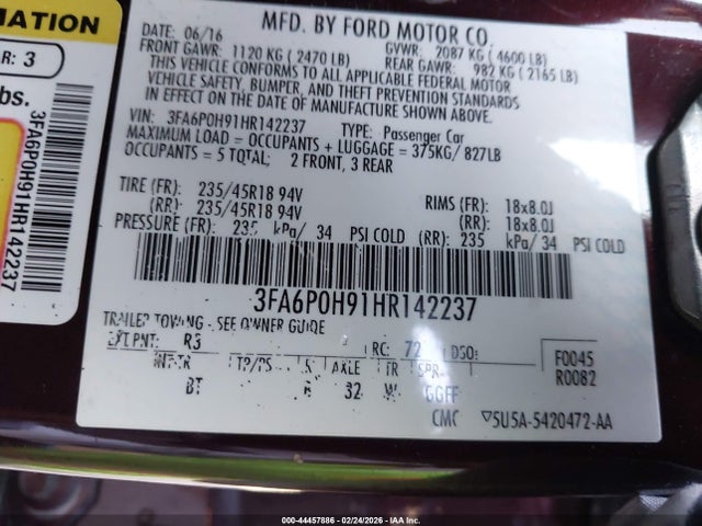 3FA6P0H91HR142237 Ford FUSION SE