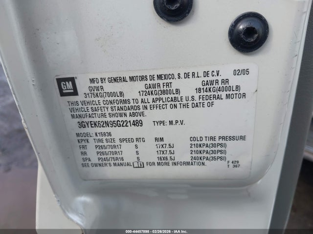 2005 CADILLAC ESCALADE EXT 3GYEK62N95G221489 Photo 8