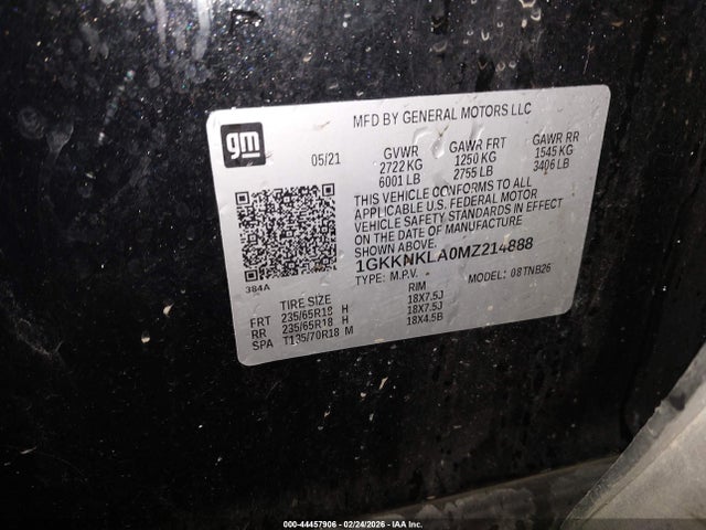 1GKKNKLA0MZ214888 GMC Acadia Fwd Sle